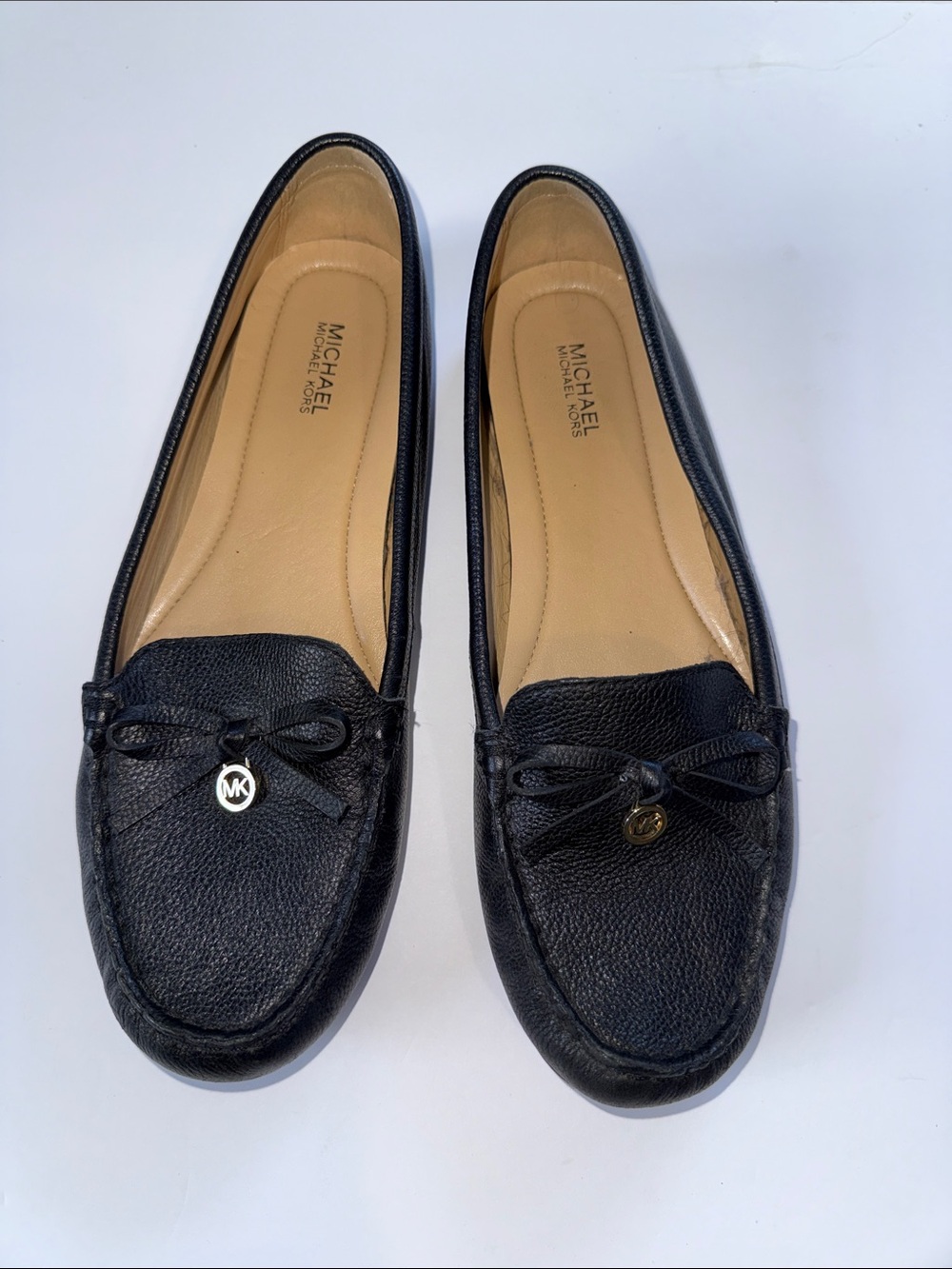 Michael Kors Black Pebbled Leather Bow Moccasin Flats